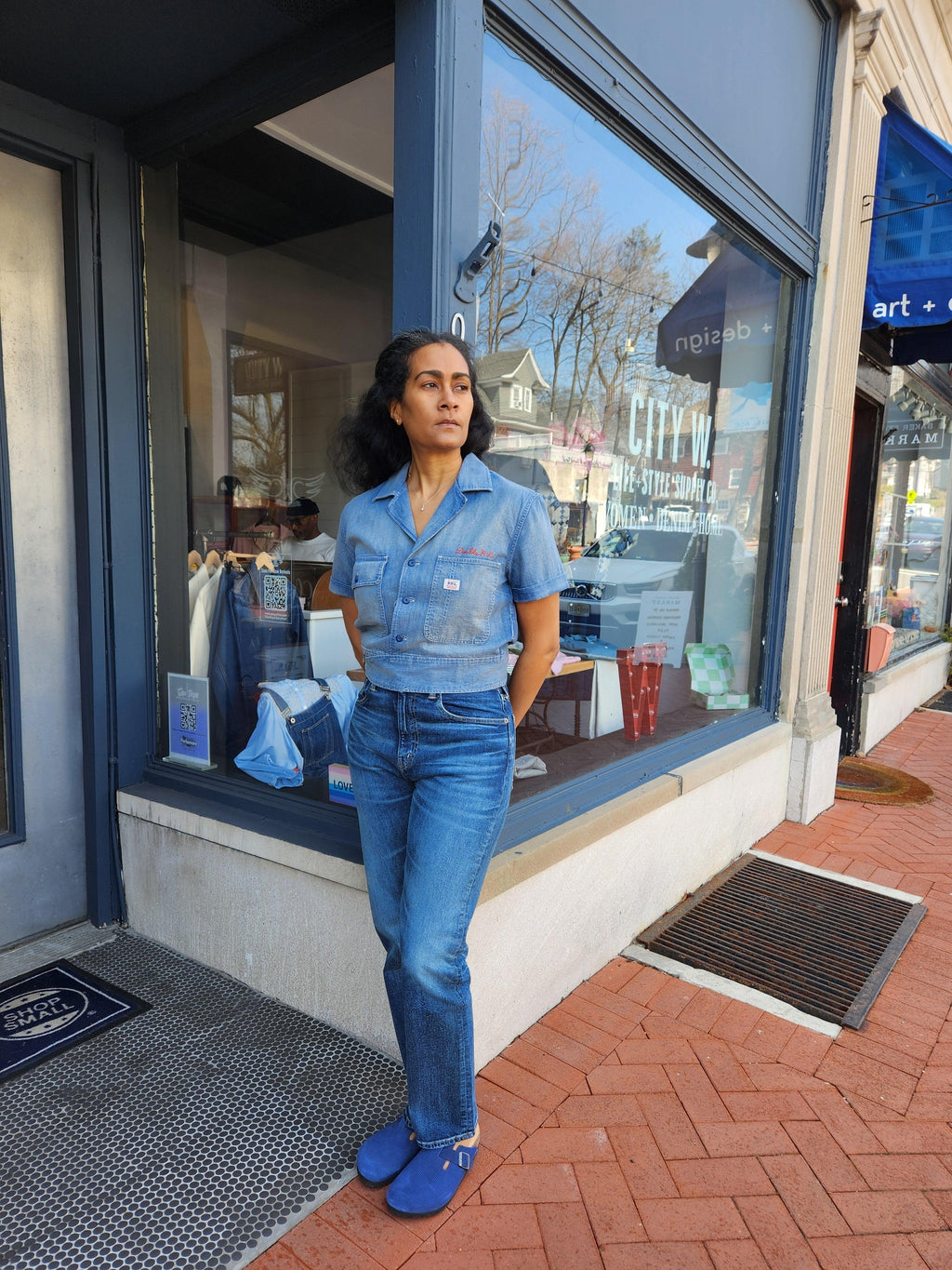Double RL - Logo-Embroidered Denim Workshirt Medium Wash Red – City W.