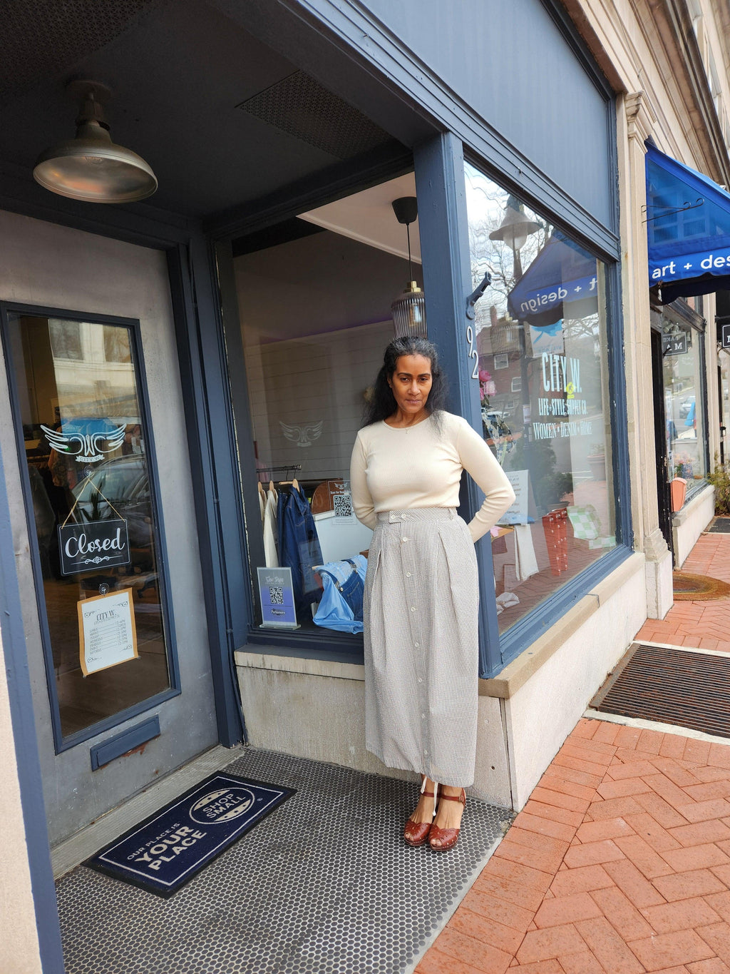 Engineered Garments - Women's Tuck Skirt - Navy / Natural