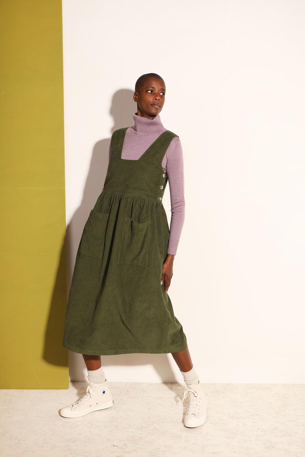 green overall dress Cupshe Dress| Olive Corduroy Square Neck Skirtalls - XL artistic pursuits Anna-Kaci Women's Adjustable Strap Overall