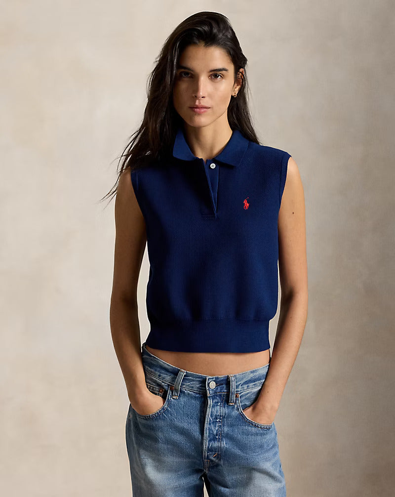 Polo Ralph Lauren - Cotton Cropped Sleeveless Polo Sweater-East