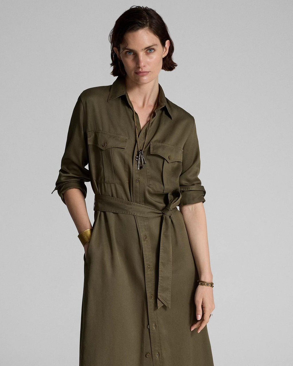 Double RL - Belted Twill Shirtdress - Olive Drab – City W.