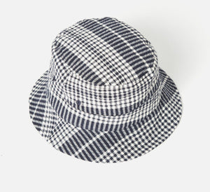 Universal Works - Bucket Hat In Ecru/Navy Checked Seersucker - City Workshop Men's Supply Co.