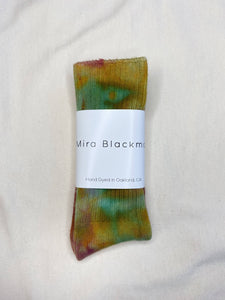 Mira Blackman - Soft hand dyed bamboo socks in greens and turquoise and pink