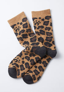 Rototo - Pile Leopard Crew Socks - Dark Beige