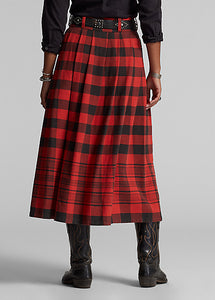 Double RL - Buffalo Check Cotton-Linen Skirt in Red/Black