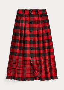 Double RL - Buffalo Check Cotton-Linen Skirt in Red/Black