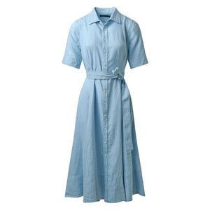 polo ralph lauren indigo denim short sleeve day dress Lauren Ralph Lauren Women's Point Collar Pleated Denim Shirt Dress - Atlantic Blue Wash